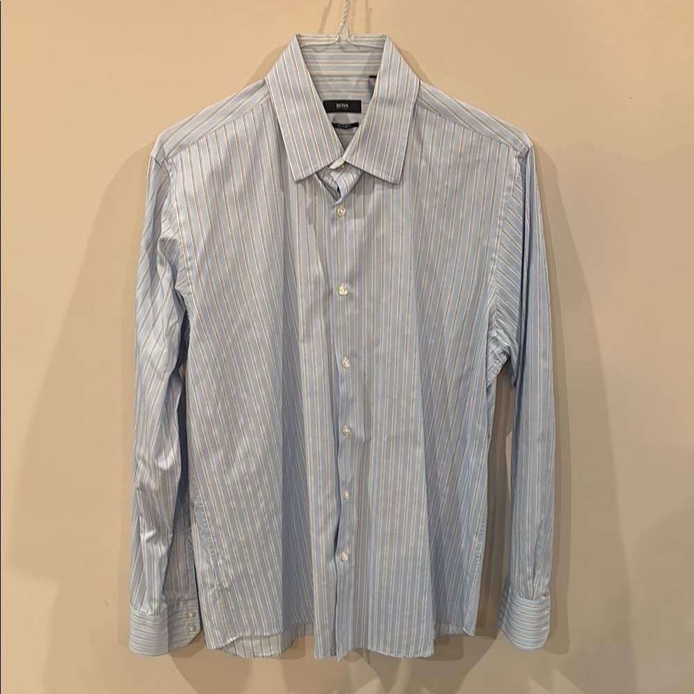 Hugo Boss Blue and White Pinstripe Dress Shirt